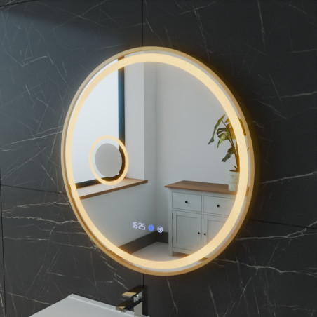Miroir avec éclairage LED variable ORANA - Diamètre 60 cm - Contour cuivré - Lumière chaude