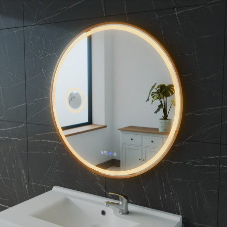 Miroir avec éclairage LED variable ORANA - Diamètre 80 cm - Contour cuivré - Lumière chaude