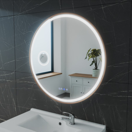 Miroir avec éclairage LED variable ORANA - Diamètre 80 cm - Contour cuivré - Lumière neutre
