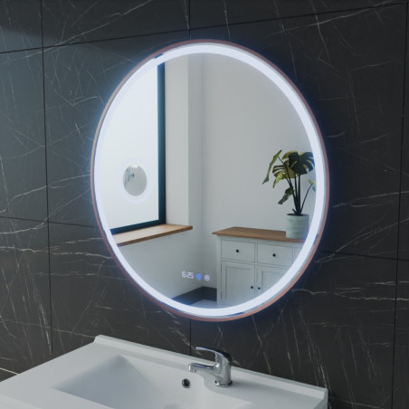Miroir avec éclairage LED variable ORANA - Diamètre 80 cm - Contour cuivré - Lumière froide