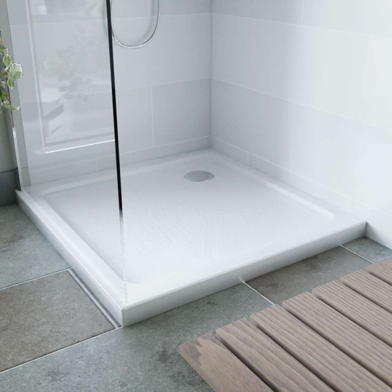 Receveur de douche en acrylique blanc effet ardoise - Dimensions 80 cm x 80 cm x 5 cm - CRYSTA Receveur de douche en acrylique blanc effet ardoise - Dimensions 80 cm x 80 cm x 5 cm - CRYSTA