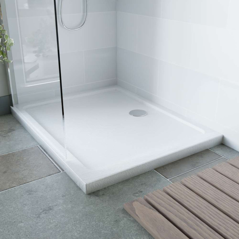 Receveur de douche en acrylique blanc effet ardoise - Dimensions 100 cm x 80 cm x 5 cm - CRYSTA Receveur de douche en acrylique blanc effet ardoise - Dimensions 100 cm x 80 cm x 5 cm - CRYSTA
