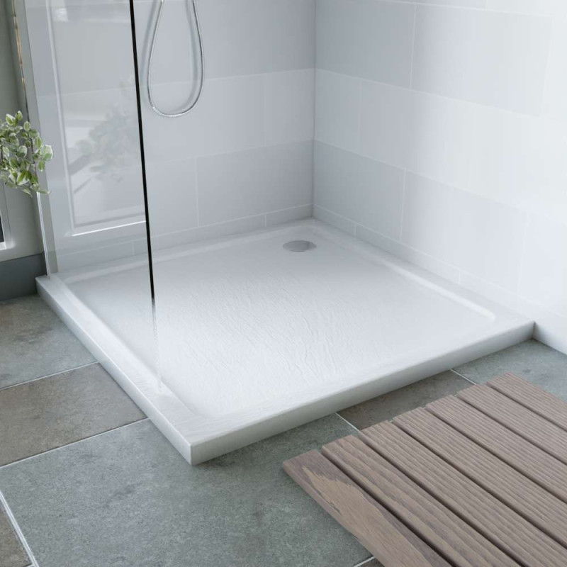 Receveur de douche en acrylique blanc effet ardoise - Dimensions 100 cm x 100 cm x 5 cm - CRYSTA Receveur de douche en acrylique blanc effet ardoise - Dimensions 100 cm x 100 cm x 5 cm - CRYSTA