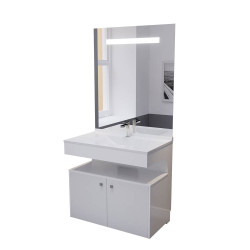 Meuble vasque PMR EPURE 90 cm avec miroir led Elégance et caisson roulant - Blanc brillant