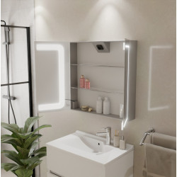 Armoire de toilette BOXLED - 70 cm avec portes miroir, éclairage LED intégré et prise 220 V à l'intérieur - Créazur FRANCE