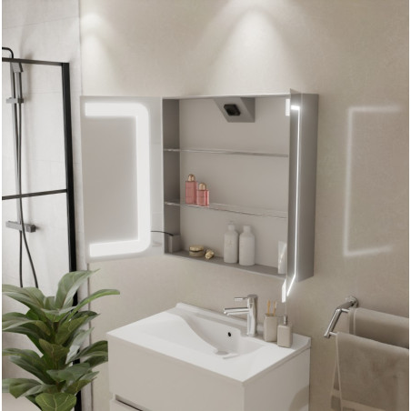Armoire de toilette BOXLED - 70 cm avec portes miroir, éclairage LED intégré et prise 220 V à l'intérieur - Créazur FRANCE