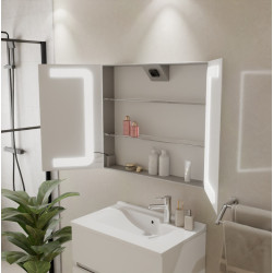 Armoire de toilette BOXLED - 80 cm avec portes miroir, éclairage LED intégré et prise 220 V à l'intérieur - Créazur FRANCE