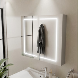 Armoire de toilette BOXLED - 80 cm avec portes miroir, éclairage LED intégré et prise 220 V à l'intérieur - Créazur FRANCE