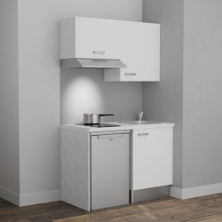 Kitchenette K01L-PT 120 cm avec plan de travail blanc, évier inox, façades de meuble coloris blanc