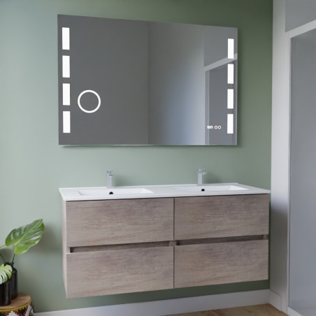 Meuble double vasque tout inox 120 cm ROSINOX + miroir led Excellence