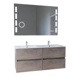 Meuble double vasque tout inox 120 cm ROSINOX + miroir led Excellence