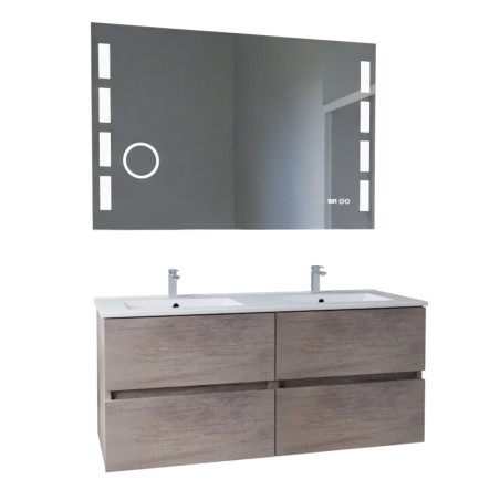 Meuble double vasque tout inox 120 cm ROSINOX + miroir led Excellence