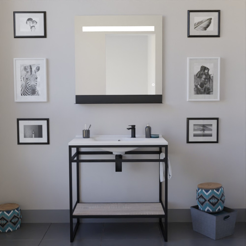 Meuble salle de bain STRUCTURA 80 cm, étagère bois, plan vasque en résine, miroir LED Meuble salle de bain STRUCTURA 80 cm, étagère bois, plan vasque en résine, miroir LED