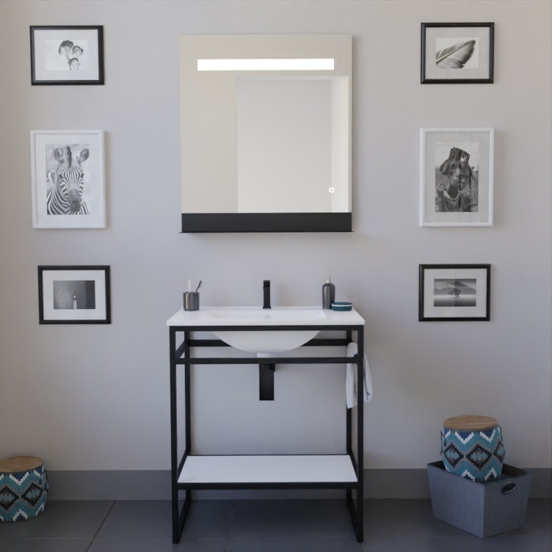 Meuble salle de bain STRUCTURA 70 cm, étagère blanche, plan vasque en céramique, miroir LED Meuble salle de bain STRUCTURA 70 cm, étagère blanche, plan vasque en céramique, miroir LED