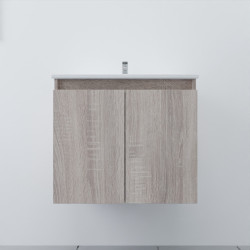 Meuble salle de bain suspendu 60 cm PROLINE coloris bois avec plan vasque en céramique