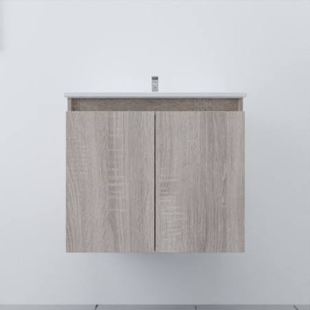 Meuble salle de bain suspendu 60 cm PROLINE coloris bois avec plan vasque en céramique