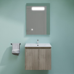 Meuble PROLINE 60 cm avec plan vasque en céramique et miroir LED Elégance - Coloris bois