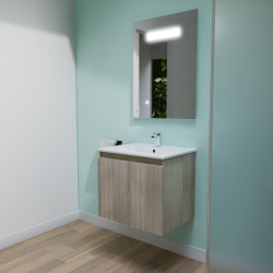 Meuble PROLINE 60 cm avec plan vasque en céramique et miroir LED Elégance - Coloris bois