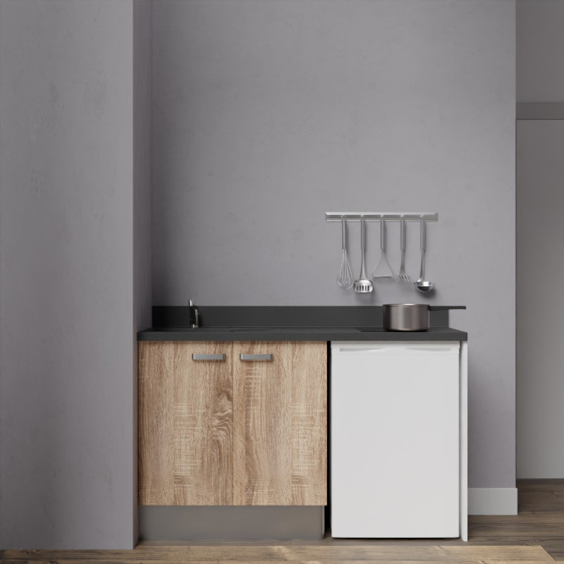 Kitchenette K17 - 140 cm avec plan monobloc et emplacement frigo top Kitchenette K17 - 140 cm avec plan monobloc et emplacement frigo top