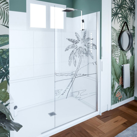 Paroi de douche fixe 100 cm PALMA - Profilé chromé - Verre 8 mm sérigraphié