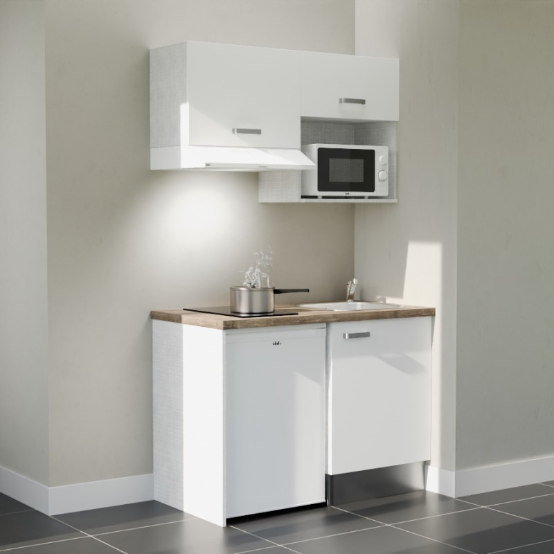 Kitchenette K02L-PT - 120 cm avec plan de travail et évier - emplacements frigo, hotte et micro-ondes Kitchenette K02L-PT - 120 cm avec plan de travail et évier - emplacements frigo, hotte et micro-ondes