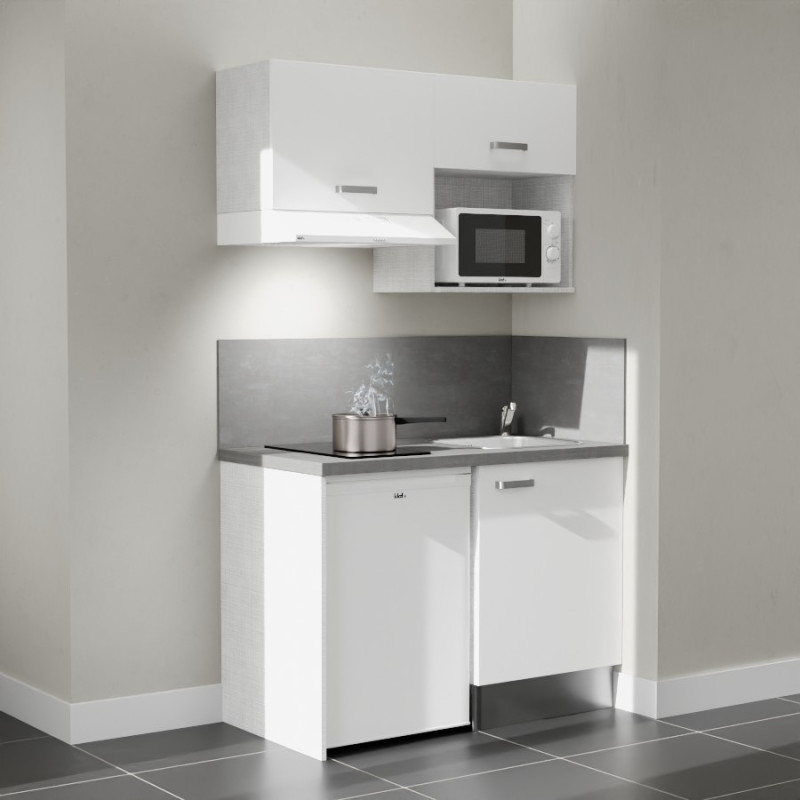 Kitchenette K02L-PT - 120 cm avec plan de travail et évier - emplacements frigo, hotte et micro-ondes Kitchenette K02L-PT - 120 cm avec plan de travail et évier - emplacements frigo, hotte et micro-ondes
