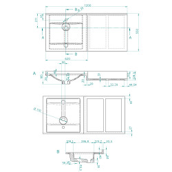 Plan vasque ATOLL avec vasque déportée et plan de toilette - 120 cm