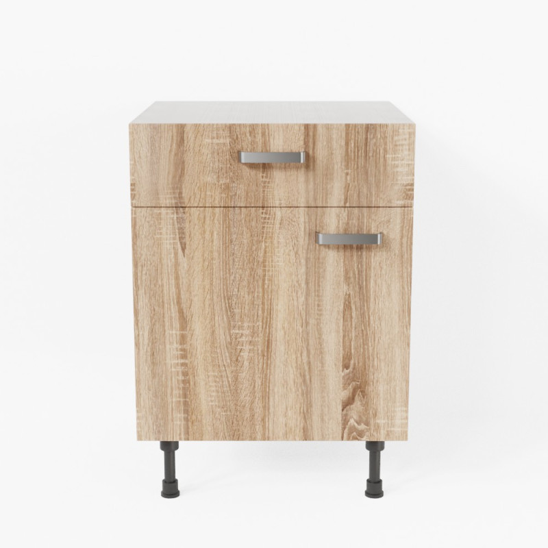 Meuble de cuisine bas - 1 porte + 1 tiroir - 60 cm - Chêne Meuble de cuisine bas - 1 porte + 1 tiroir - 60 cm - Chêne