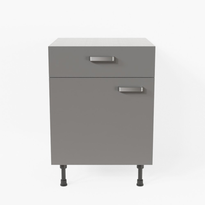 Meuble de cuisine bas - 1 porte + 1 tiroir - 60 cm - Gris Meuble de cuisine bas - 1 porte + 1 tiroir - 60 cm - Gris