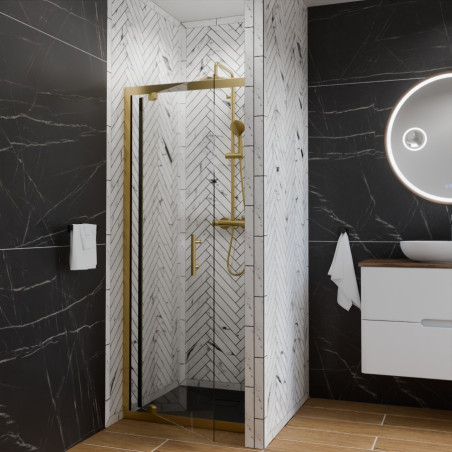 Porte de douche pivotante 80 cm GOLDY - Profilé doré - Verre 6mm