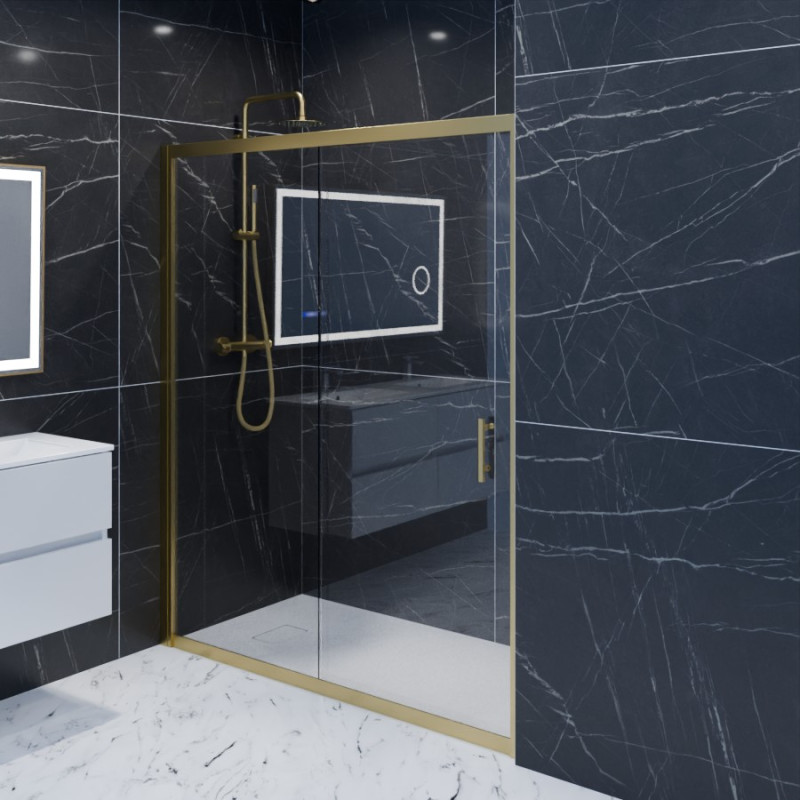 Paroi de douche coulissante 160 cm GOLDY - Profilé doré - Verre 6 mm Paroi de douche coulissante 160 cm GOLDY - Profilé doré - Verre 6 mm