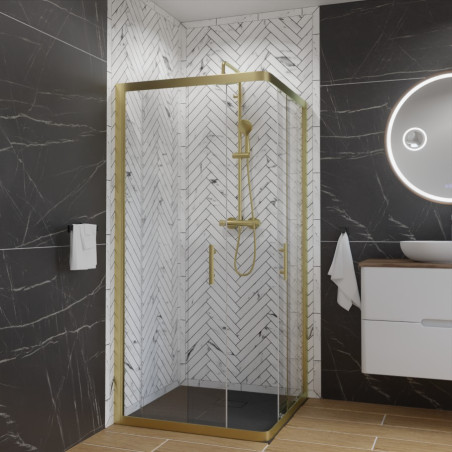 Paroi de douche d'angle coulissante 100 cm GOLDY - Profilé doré - Verre 6 mm