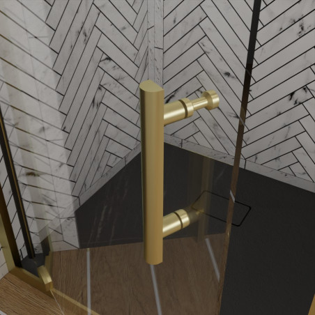 Poignée paroi de douche d'angle porte pivotante GOLDY - Profilé doré - Verre 6 mm