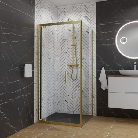 Paroi de douche d'angle porte pivotante GOLDY 90 x 90 cm - Profilé doré - Verre 6 mm
