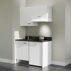 Kitchenette K01L - 120 cm - Cuisine équipée blanc, planiquartz nero évier à gauche avec électroménager blanc inclus