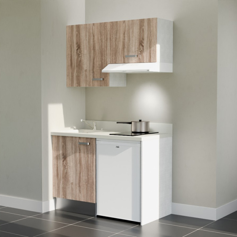 Kitchenette K01L - 120 cm - Cuisine équipée bois, planiquartz snova évier à gauche avec électroménager blanc inclus Kitchenette K01L - 120 cm - Cuisine équipée bois, planiquartz snova évier à gauche avec électroménager blanc inclus
