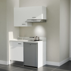 Kitchenette K01L - 120 cm - Cuisine équipée blanc, planiquartz snova évier à gauche avec électroménager inox inclus