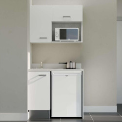 Kitchenette 100 cm K00L équipée avec électroménager blanc inclus - façades blanches, plan travail blanc évier à gauche