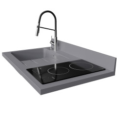 Plan de travail monobloc avec évier intégré PlaniQuartz 100 cm - Evier à gauche coloris Cromo