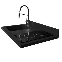Plan de travail monobloc avec évier intégré PlaniQuartz 100 cm - Evier à gauche coloris Néro