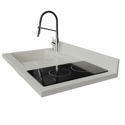 Plan de travail monobloc avec évier intégré PlaniQuartz 100 cm - Evier à gauche coloris Snova