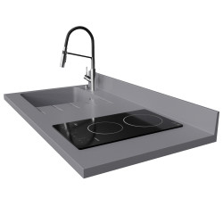 Plan de travail monobloc avec évier intégré PlaniQuartz 120 cm - Evier à gauche coloris Cromo