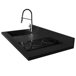 Plan de travail monobloc avec évier intégré PlaniQuartz 120 cm - Evier à gauche coloris Néro