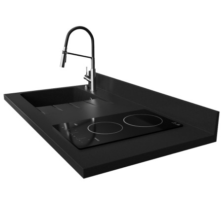 Plan de travail monobloc avec évier intégré PlaniQuartz 120 cm - Evier à gauche coloris Néro