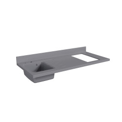 Plan de travail monobloc PlaniQuartz pour cuisine avec évier à gauche gris - 140 cm 