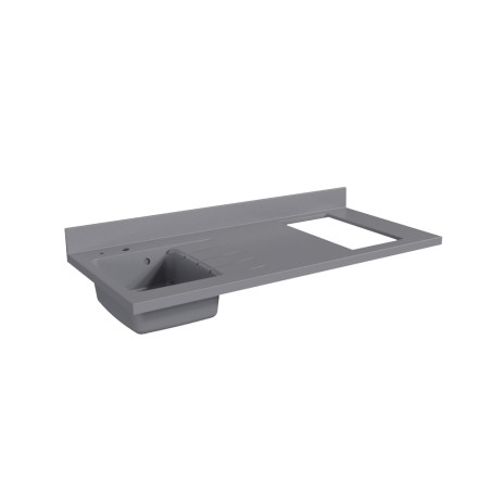 Plan de travail monobloc PlaniQuartz pour cuisine avec évier à gauche gris - 140 cm 