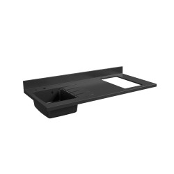 Plan de travail monobloc PlaniQuartz pour cuisine avec évier à gauche noir - 140 cm 