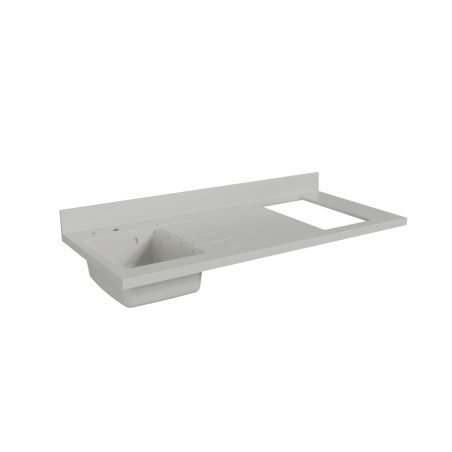 Plan de travail monobloc PlaniQuartz pour cuisine avec évier à gauche blanc - 140 cm 