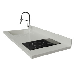 Plan de travail monobloc PlaniQuartz pour cuisine avec évier à gauche blanc - 140 cm 
