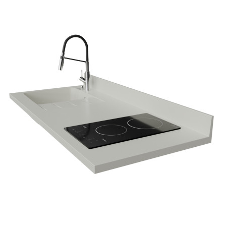 Plan de travail monobloc PlaniQuartz pour cuisine avec évier à gauche blanc - 140 cm 
